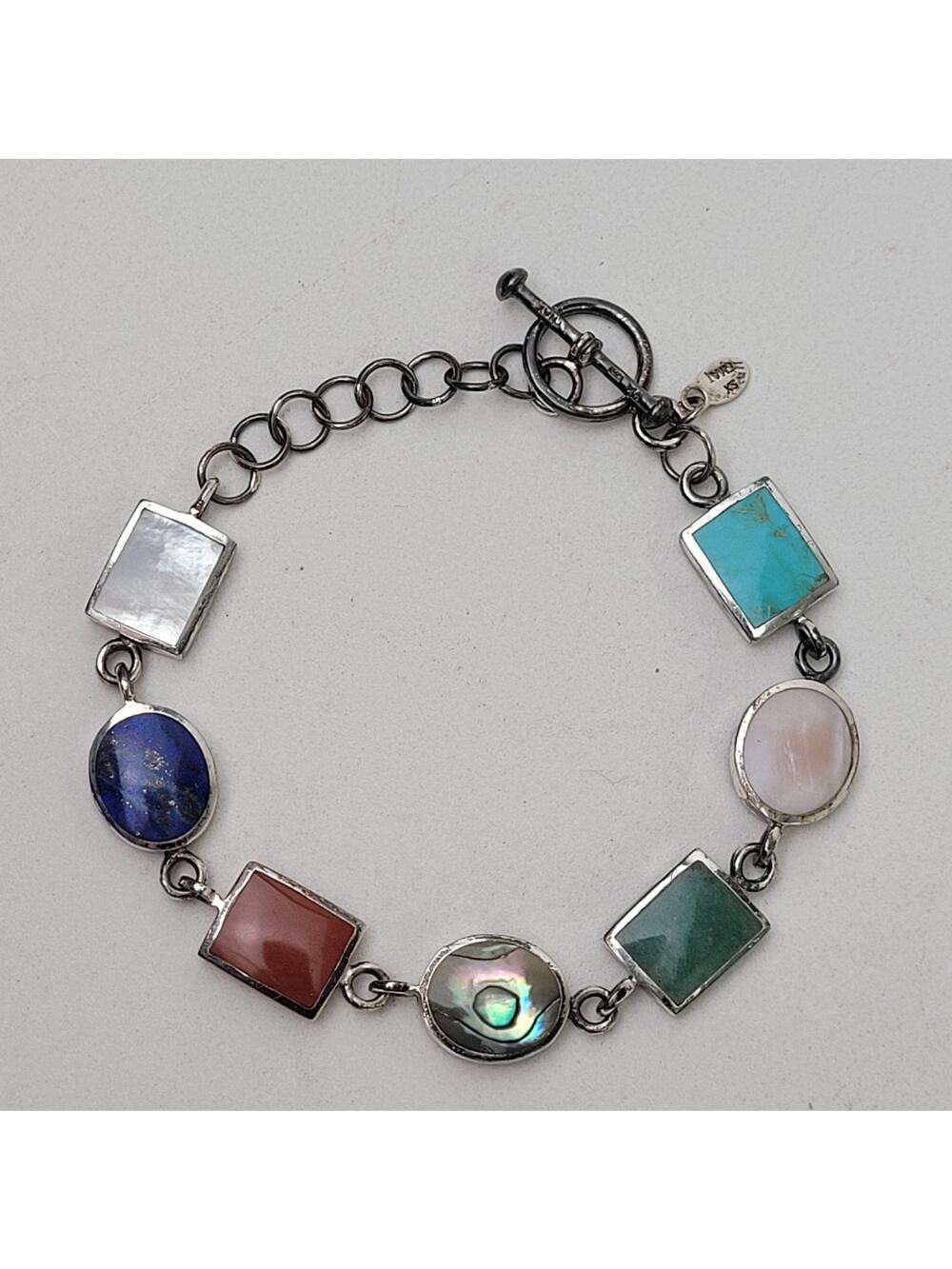 VTG Sterling Silver Multi-Colored Semi Precious Stones Reversible Bracelet